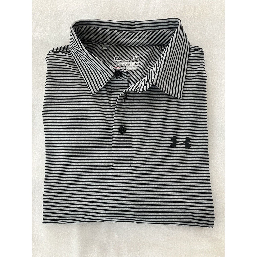 Under Armour Polo Shirt Men Size L Gray Loose Heatgear Collared Short Sleeve